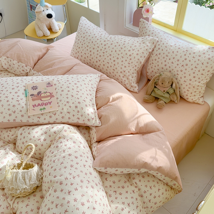 91家纺网 家纺一手货源 找家纺 颜选2025新款105克加厚双层纱木棉四件套（含买家秀） 蔷薇花开