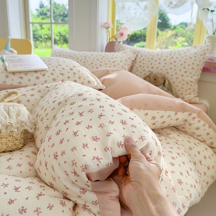 91家纺网 家纺一手货源 找家纺 颜选2025新款105克加厚双层纱木棉四件套（含买家秀） 蔷薇花开