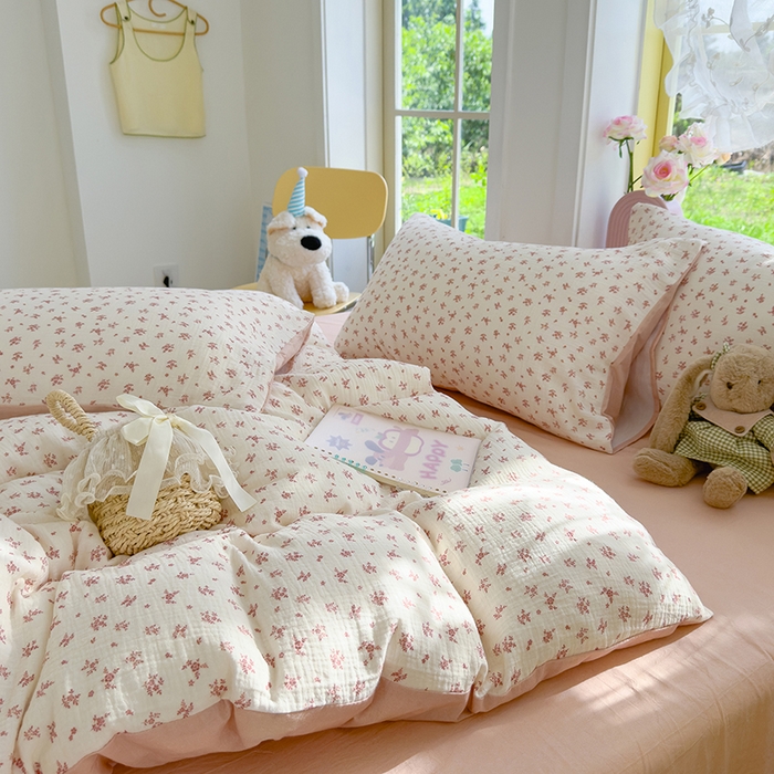 91家纺网 家纺一手货源 找家纺 颜选2025新款105克加厚双层纱木棉四件套（含买家秀） 蔷薇花开