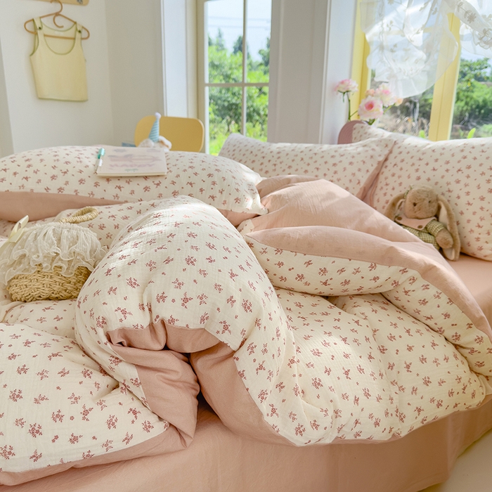 91家纺网 家纺一手货源 找家纺 颜选2025新款105克加厚双层纱木棉四件套（含买家秀） 蔷薇花开