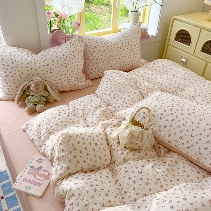 91家纺网 家纺一手货源 找家纺 颜选2025新款105克加厚双层纱木棉四件套（含买家秀） 蔷薇花开