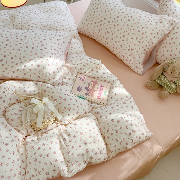 91家纺网 家纺一手货源 找家纺 颜选2025新款105克加厚双层纱木棉四件套（含买家秀） 蔷薇花开