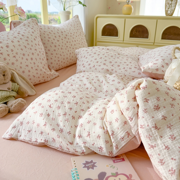 91家纺网 家纺一手货源 找家纺 颜选2025新款105克加厚双层纱木棉四件套（含买家秀） 蔷薇花开