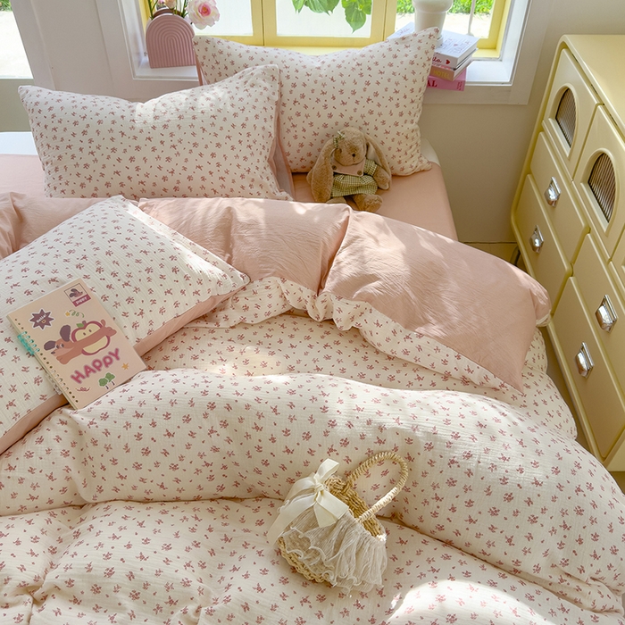 91家纺网 家纺一手货源 找家纺 颜选2025新款105克加厚双层纱木棉四件套（含买家秀） 蔷薇花开