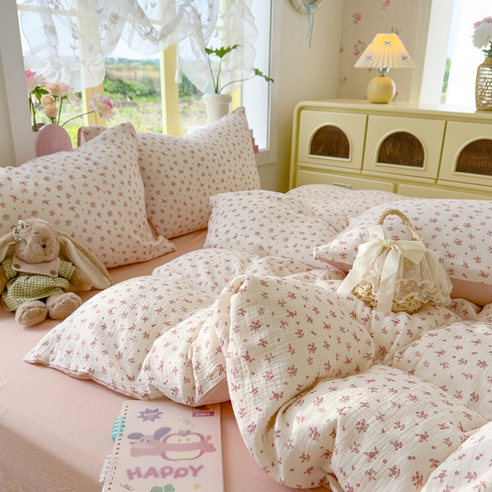 91家纺网 家纺一手货源 找家纺 颜选2025新款105克加厚双层纱木棉四件套（含买家秀） 蔷薇花开