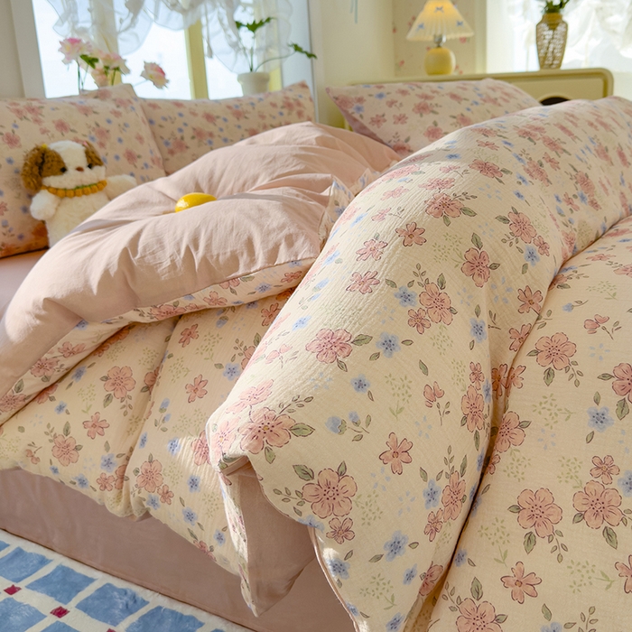 91家纺网 家纺一手货源 找家纺 颜选2025新款105克加厚双层纱木棉四件套（含买家秀） 秋叶