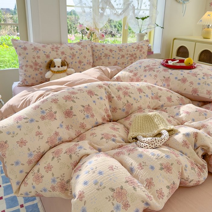 91家纺网 家纺一手货源 找家纺 颜选2025新款105克加厚双层纱木棉四件套（含买家秀） 秋叶