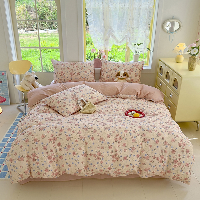 91家纺网 家纺一手货源 找家纺 颜选2025新款105克加厚双层纱木棉四件套（含买家秀） 秋叶