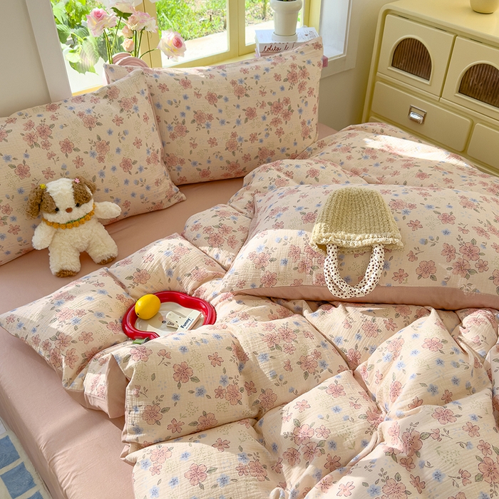 91家纺网 家纺一手货源 找家纺 颜选2025新款105克加厚双层纱木棉四件套（含买家秀） 秋叶