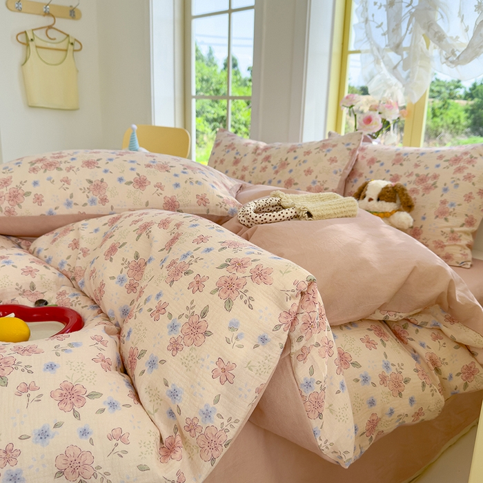 91家纺网 家纺一手货源 找家纺 颜选2025新款105克加厚双层纱木棉四件套（含买家秀） 秋叶