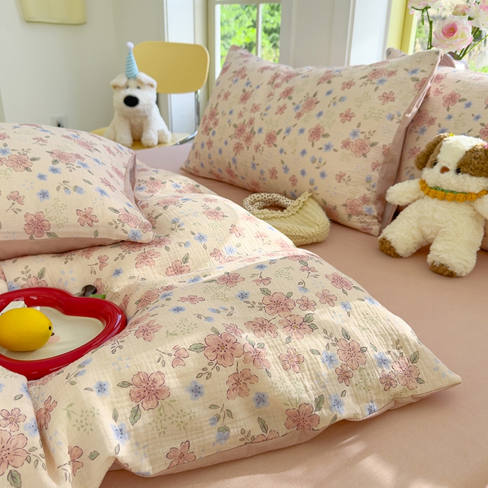 91家纺网 家纺一手货源 找家纺 颜选2025新款105克加厚双层纱木棉四件套（含买家秀） 秋叶