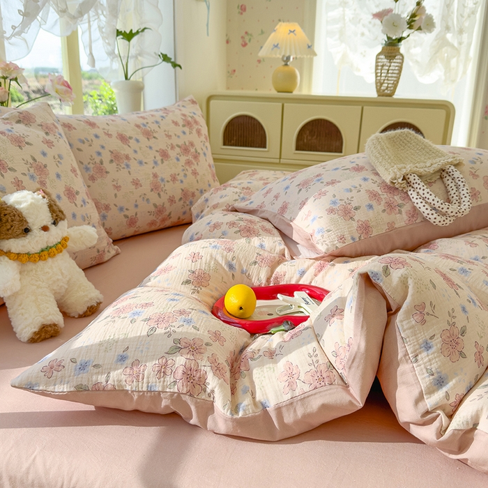 91家纺网 家纺一手货源 找家纺 颜选2025新款105克加厚双层纱木棉四件套（含买家秀） 秋叶