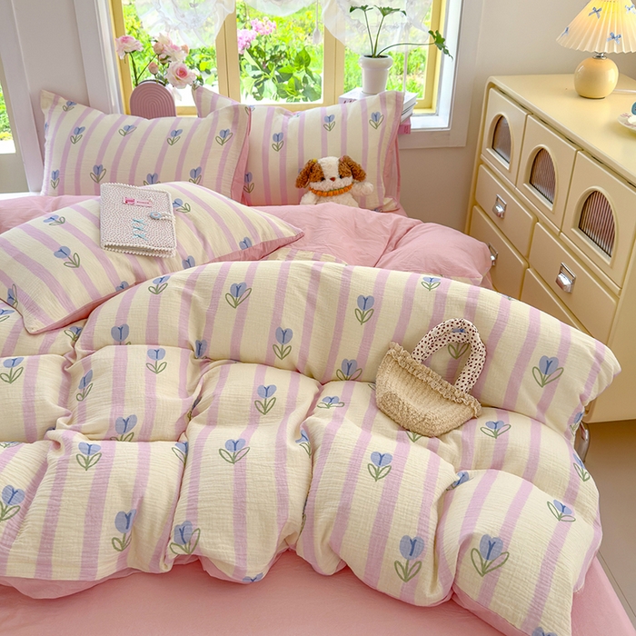 颜选2025新款105克加厚双层纱木棉四件套（含买家秀） 柔蔓幻蓝