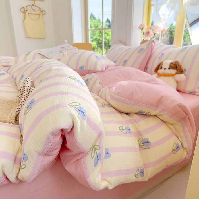 91家纺网 家纺一手货源 找家纺 颜选2025新款105克加厚双层纱木棉四件套（含买家秀） 柔蔓幻蓝