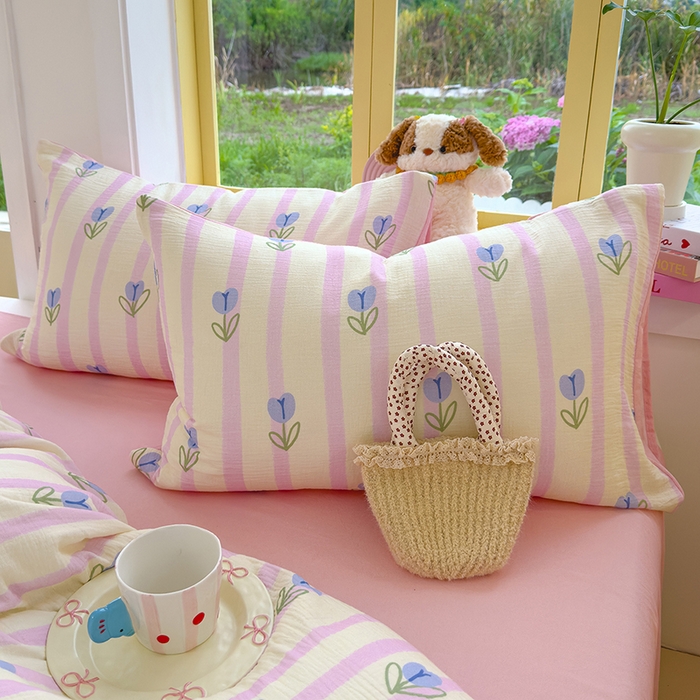 91家纺网 家纺一手货源 找家纺 颜选2025新款105克加厚双层纱木棉四件套（含买家秀） 柔蔓幻蓝