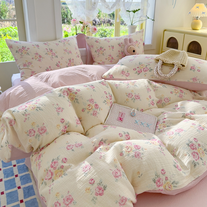 91家纺网 家纺一手货源 找家纺 颜选2025新款105克加厚双层纱木棉四件套（含买家秀） 双层纱花期