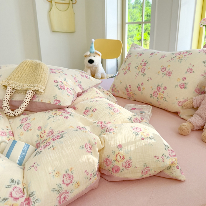 91家纺网 家纺一手货源 找家纺 颜选2025新款105克加厚双层纱木棉四件套（含买家秀） 双层纱花期