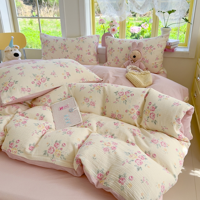 91家纺网 家纺一手货源 找家纺 颜选2025新款105克加厚双层纱木棉四件套（含买家秀） 双层纱花期