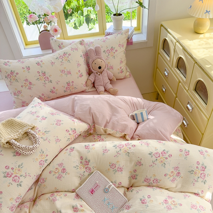 91家纺网 家纺一手货源 找家纺 颜选2025新款105克加厚双层纱木棉四件套（含买家秀） 双层纱花期