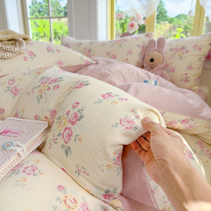 91家纺网 家纺一手货源 找家纺 颜选2025新款105克加厚双层纱木棉四件套（含买家秀） 双层纱花期