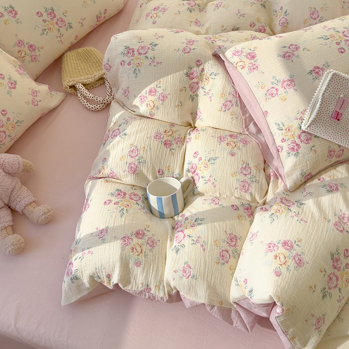 91家纺网 家纺一手货源 找家纺 颜选2025新款105克加厚双层纱木棉四件套（含买家秀） 双层纱花期