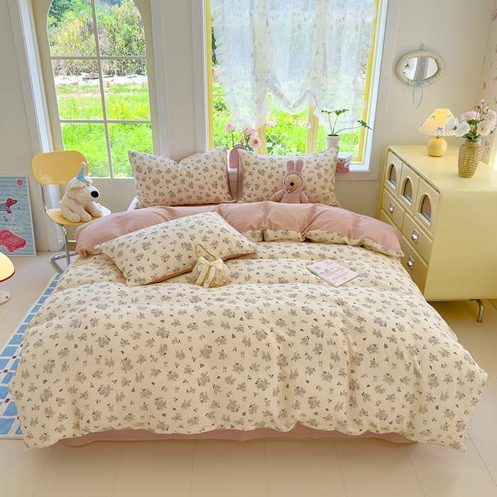 91家纺网 家纺一手货源 找家纺 颜选2025新款105克加厚双层纱木棉四件套（含买家秀） 素笺花语