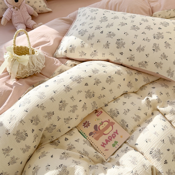 91家纺网 家纺一手货源 找家纺 颜选2025新款105克加厚双层纱木棉四件套（含买家秀） 素笺花语