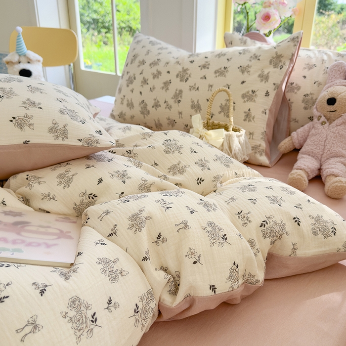 91家纺网 家纺一手货源 找家纺 颜选2025新款105克加厚双层纱木棉四件套（含买家秀） 素笺花语