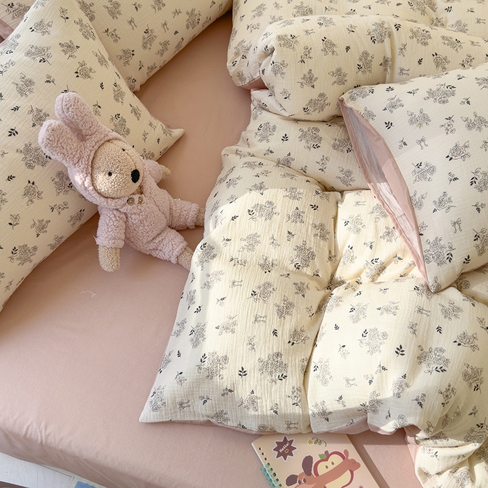 91家纺网 家纺一手货源 找家纺 颜选2025新款105克加厚双层纱木棉四件套（含买家秀） 素笺花语