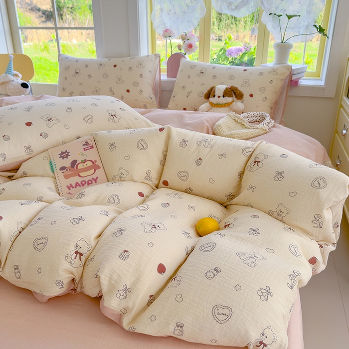 91家纺网 家纺一手货源 找家纺 颜选2025新款105克加厚双层纱木棉四件套（含买家秀） 玩偶幻想曲