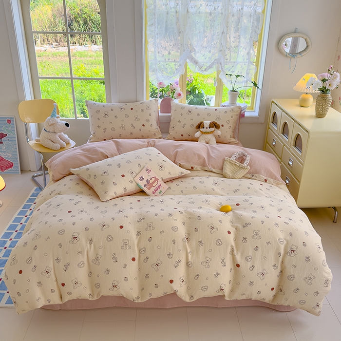 91家纺网 家纺一手货源 找家纺 颜选2025新款105克加厚双层纱木棉四件套（含买家秀） 玩偶幻想曲