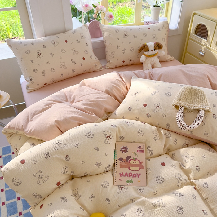 91家纺网 家纺一手货源 找家纺 颜选2025新款105克加厚双层纱木棉四件套（含买家秀） 玩偶幻想曲