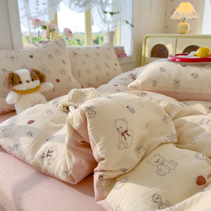 91家纺网 家纺一手货源 找家纺 颜选2025新款105克加厚双层纱木棉四件套（含买家秀） 玩偶幻想曲