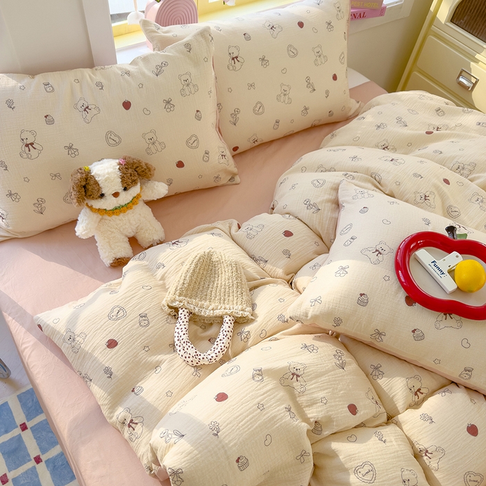 91家纺网 家纺一手货源 找家纺 颜选2025新款105克加厚双层纱木棉四件套（含买家秀） 玩偶幻想曲