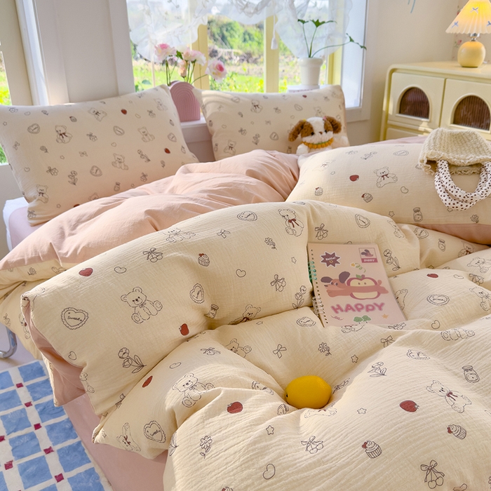 91家纺网 家纺一手货源 找家纺 颜选2025新款105克加厚双层纱木棉四件套（含买家秀） 玩偶幻想曲