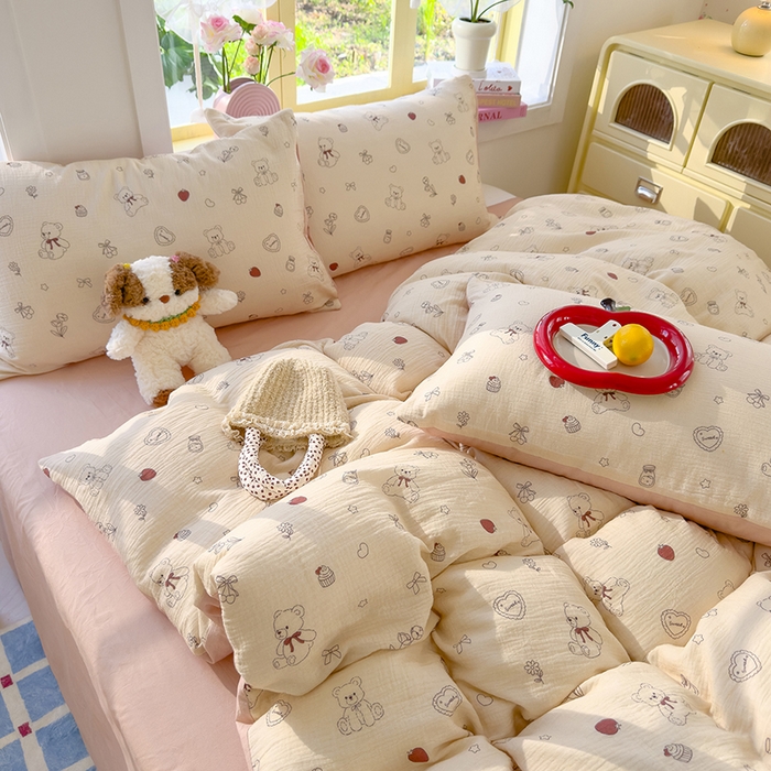 91家纺网 家纺一手货源 找家纺 颜选2025新款105克加厚双层纱木棉四件套（含买家秀） 玩偶幻想曲