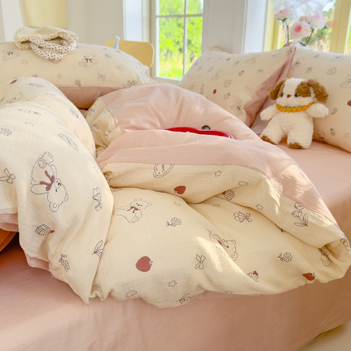 91家纺网 家纺一手货源 找家纺 颜选2025新款105克加厚双层纱木棉四件套（含买家秀） 玩偶幻想曲