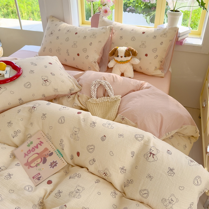 91家纺网 家纺一手货源 找家纺 颜选2025新款105克加厚双层纱木棉四件套（含买家秀） 玩偶幻想曲