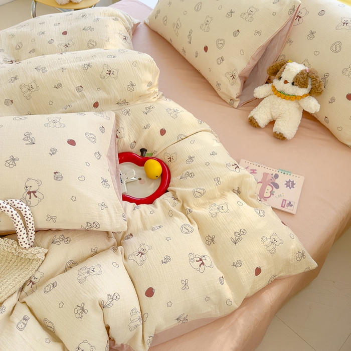 91家纺网 家纺一手货源 找家纺 颜选2025新款105克加厚双层纱木棉四件套（含买家秀） 玩偶幻想曲