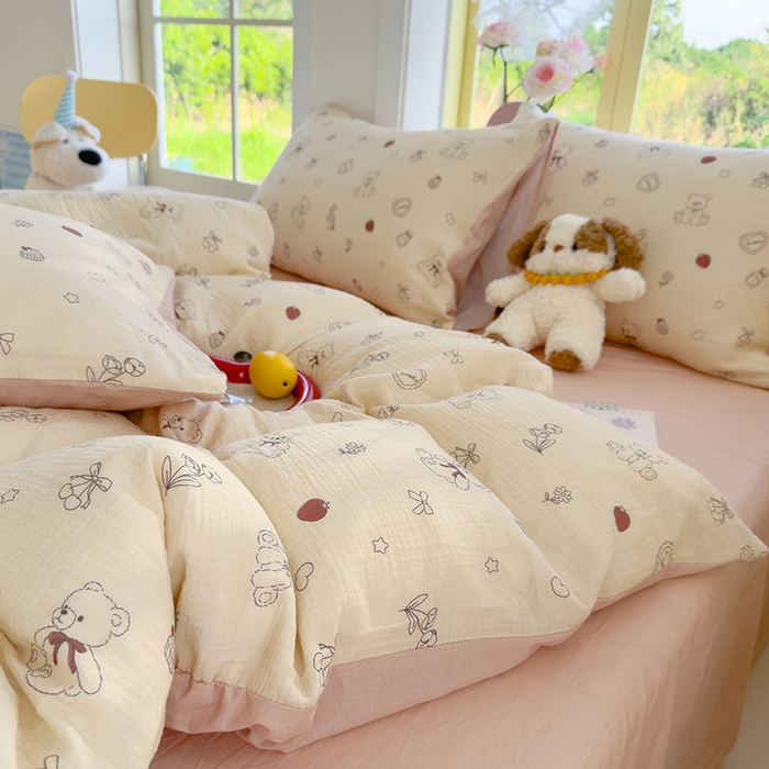 91家纺网 家纺一手货源 找家纺 颜选2025新款105克加厚双层纱木棉四件套（含买家秀） 玩偶幻想曲