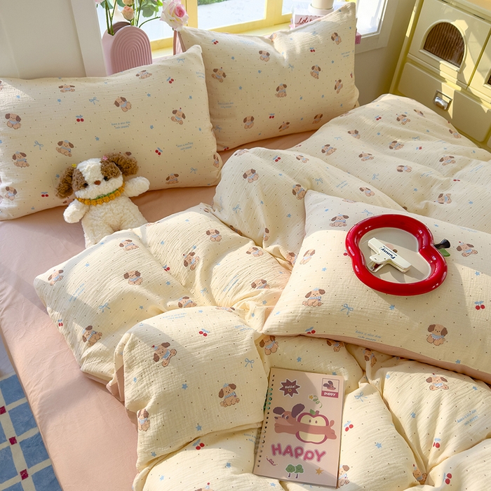 91家纺网 家纺一手货源 找家纺 颜选2025新款105克加厚双层纱木棉四件套（含买家秀） 旺仔小樱桃