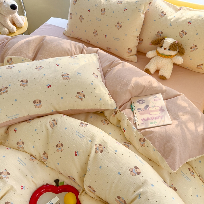 91家纺网 家纺一手货源 找家纺 颜选2025新款105克加厚双层纱木棉四件套（含买家秀） 旺仔小樱桃