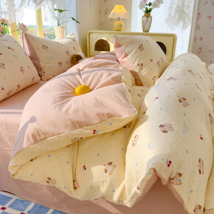 91家纺网 家纺一手货源 找家纺 颜选2025新款105克加厚双层纱木棉四件套（含买家秀） 旺仔小樱桃