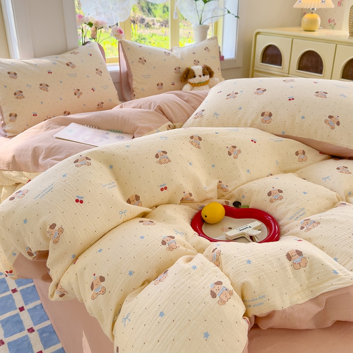 91家纺网 家纺一手货源 找家纺 颜选2025新款105克加厚双层纱木棉四件套（含买家秀） 旺仔小樱桃