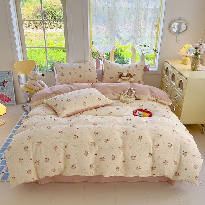 91家纺网 家纺一手货源 找家纺 颜选2025新款105克加厚双层纱木棉四件套（含买家秀） 旺仔小樱桃