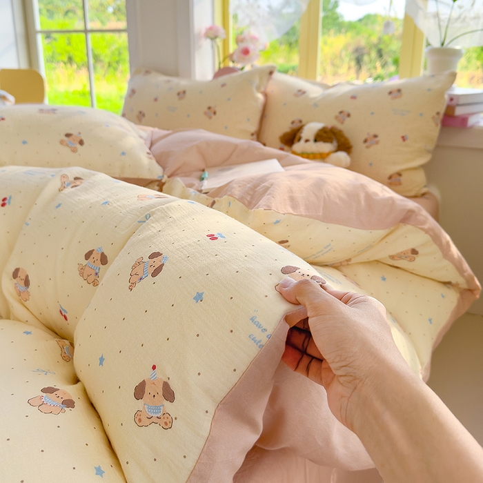 91家纺网 家纺一手货源 找家纺 颜选2025新款105克加厚双层纱木棉四件套（含买家秀） 旺仔小樱桃