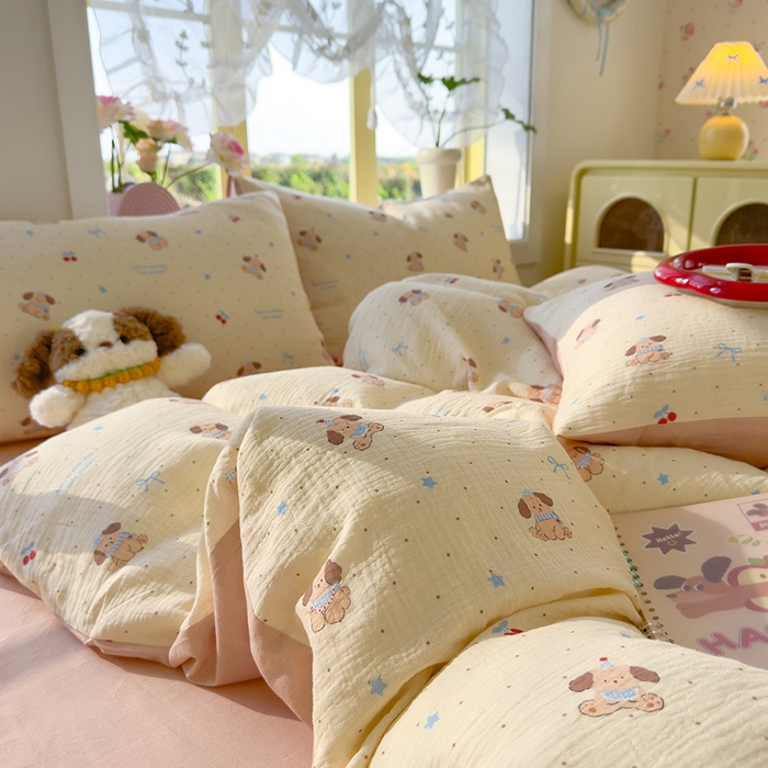 91家纺网 家纺一手货源 找家纺 颜选2025新款105克加厚双层纱木棉四件套（含买家秀） 旺仔小樱桃