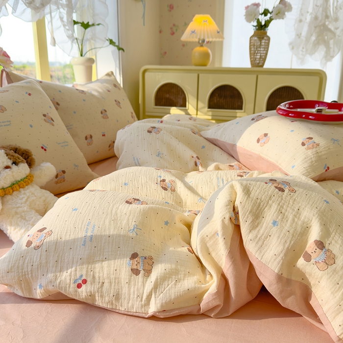 91家纺网 家纺一手货源 找家纺 颜选2025新款105克加厚双层纱木棉四件套（含买家秀） 旺仔小樱桃