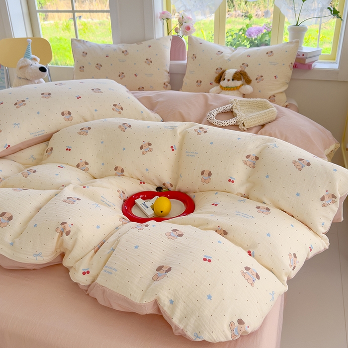 91家纺网 家纺一手货源 找家纺 颜选2025新款105克加厚双层纱木棉四件套（含买家秀） 旺仔小樱桃