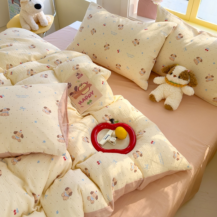 91家纺网 家纺一手货源 找家纺 颜选2025新款105克加厚双层纱木棉四件套（含买家秀） 旺仔小樱桃